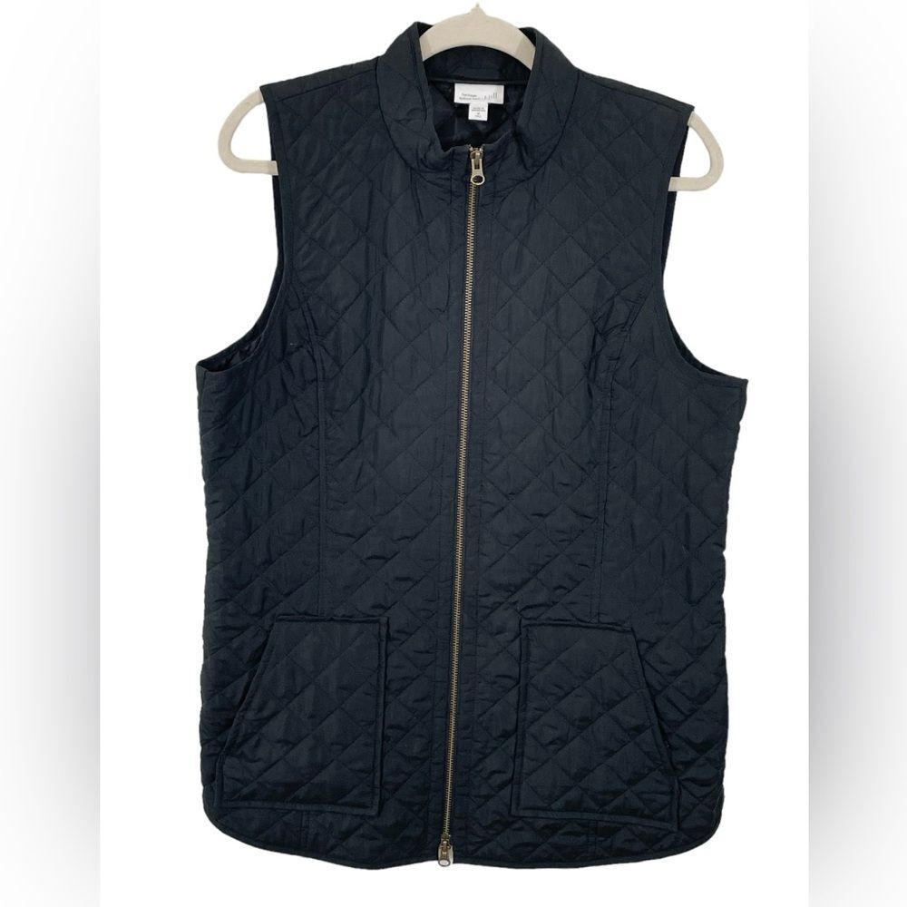J. Jill Heritage Vest Women’s Black Quilted Full Zip‎ Size MEDIUM Tall